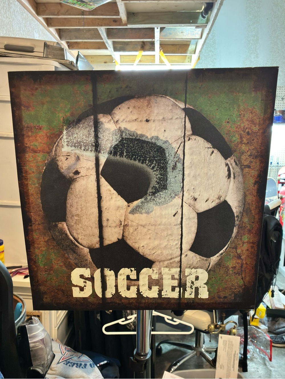 Distressed Vintage Soccer Ball Wall Decor Graphic Art Sign Rustic Sports Theme